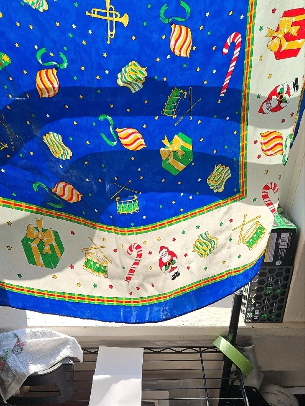Vintage Festive Blue Print Polyester Silk-feel Christmas Holiday Scarf